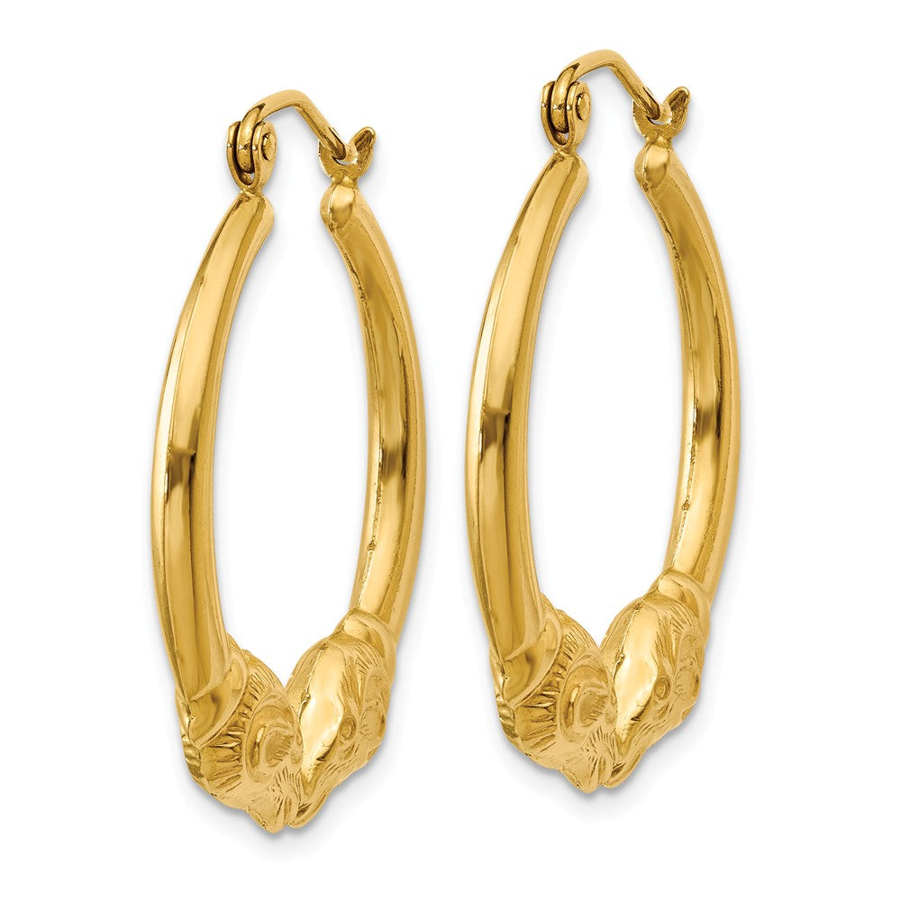 Double Headed Ram Hoop Earrings in 14k Yellow Gold, 25mm