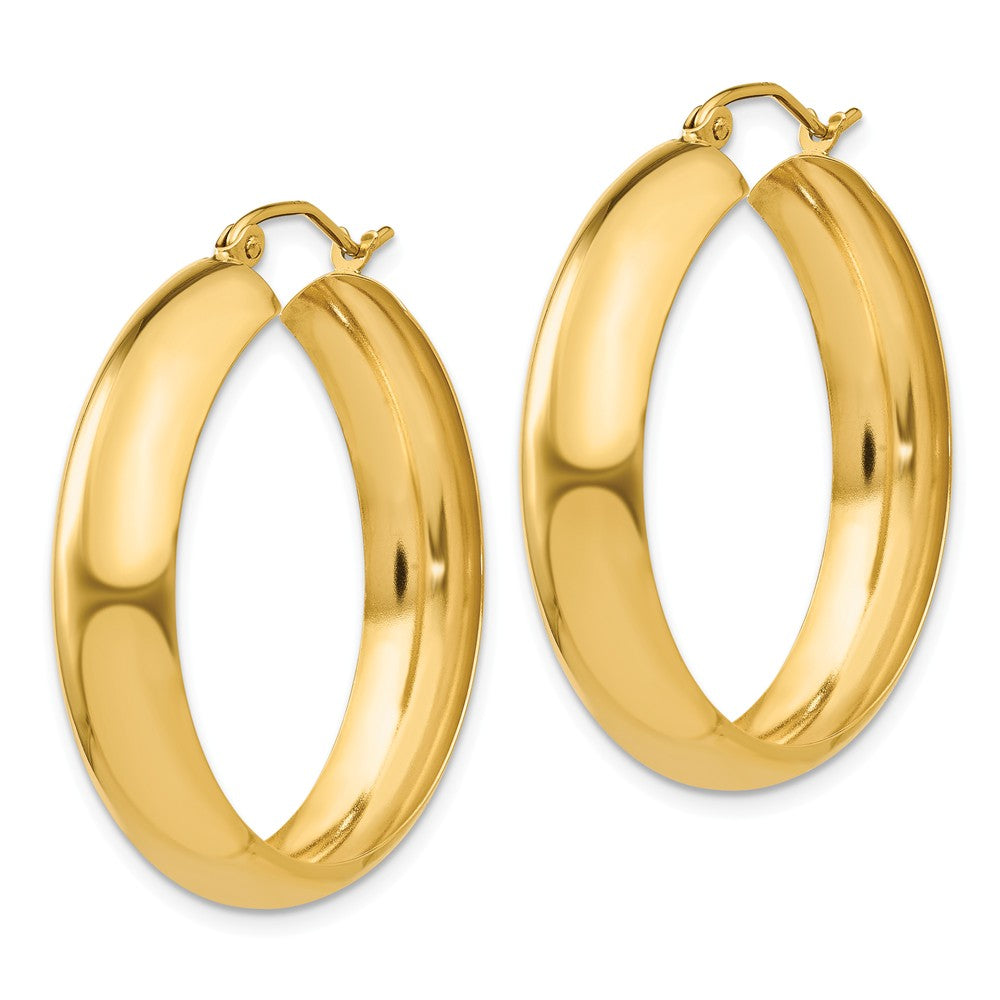 7mm, 14k Yellow Gold Half Round Hoop Earrings, 30mm (1 1/8 Inch)