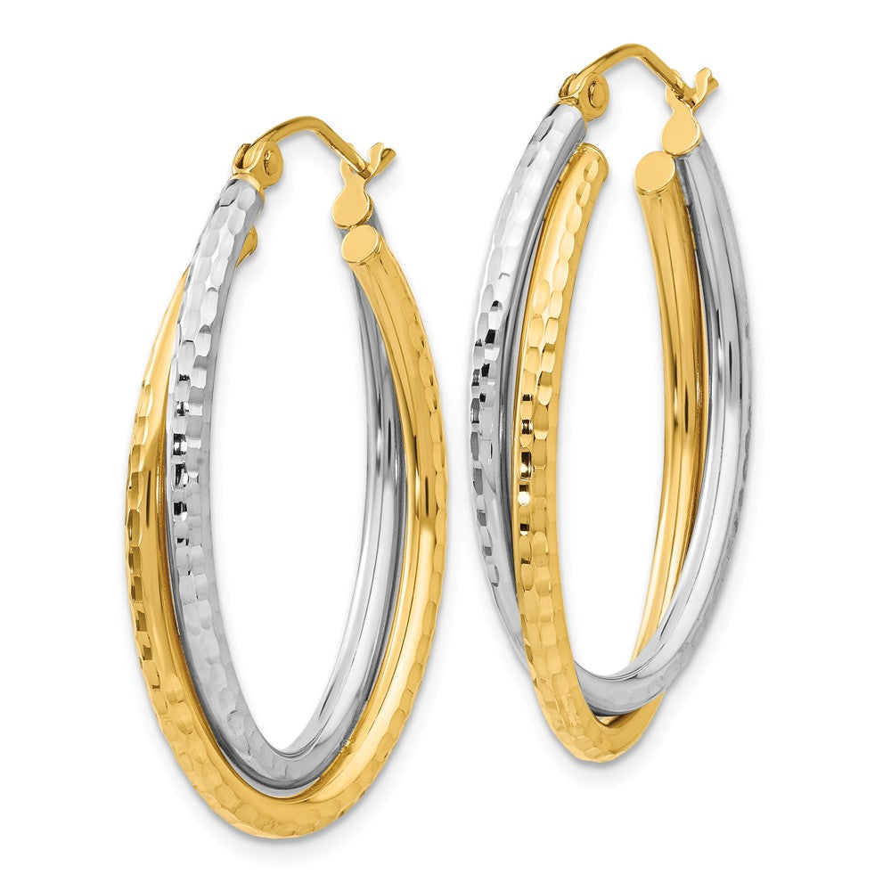 Diamond Cut Double Oval Hoops in 14k Two-tone Gold, 32mm (1 1/4 Inch)