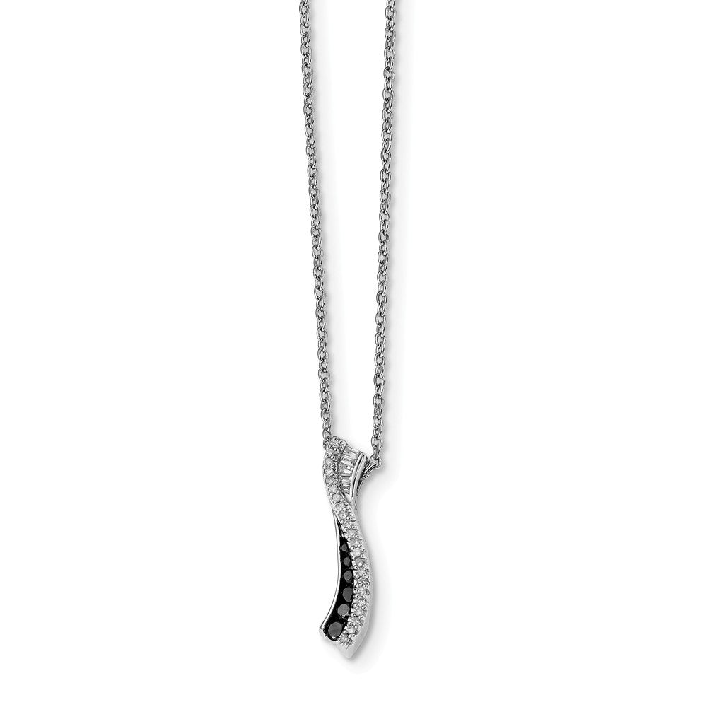 Black & White Diamond 20mm Twisted Bar Necklace in Sterling Silver ...