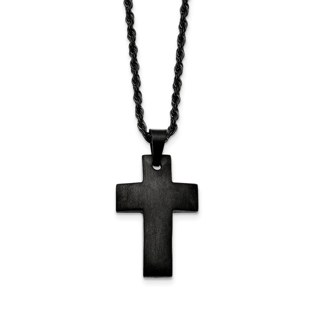 Black Plated Stainless Steel Brushed Cross Necklace, 20 Inch