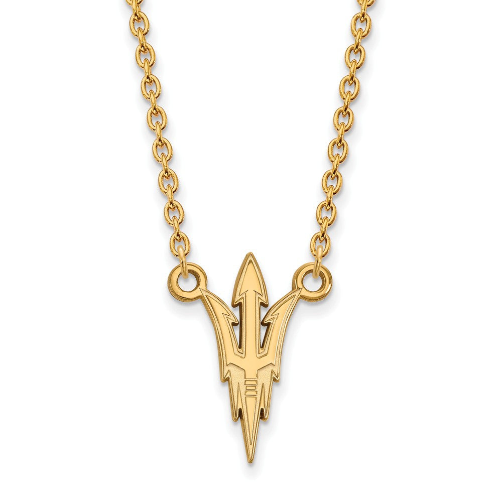 14k Gold Plated Silver Arizona State Lg Trident Pendant Necklace, Item N12476 by The Black Bow Jewelry Co.