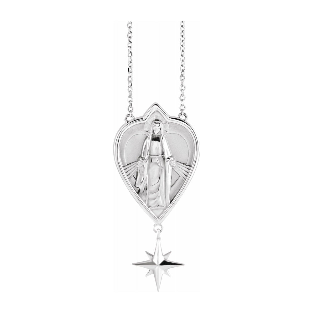 Sterling Silver Miraculous Mary Necklace, 16 Inch or 18 Inch