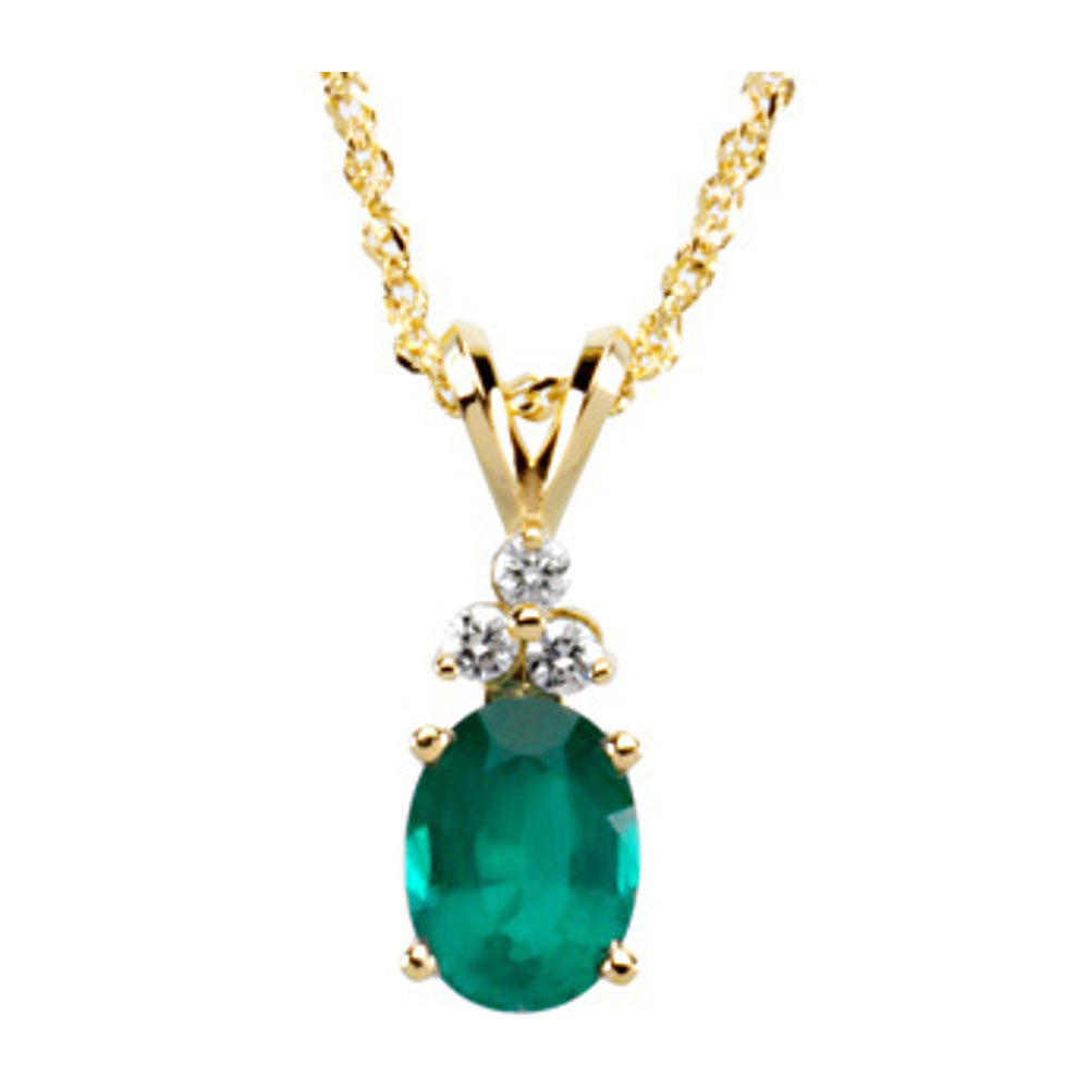 14K Yellow Gold Oval Emerald & 1/10 CTW Diamond Necklace, 18 Inch