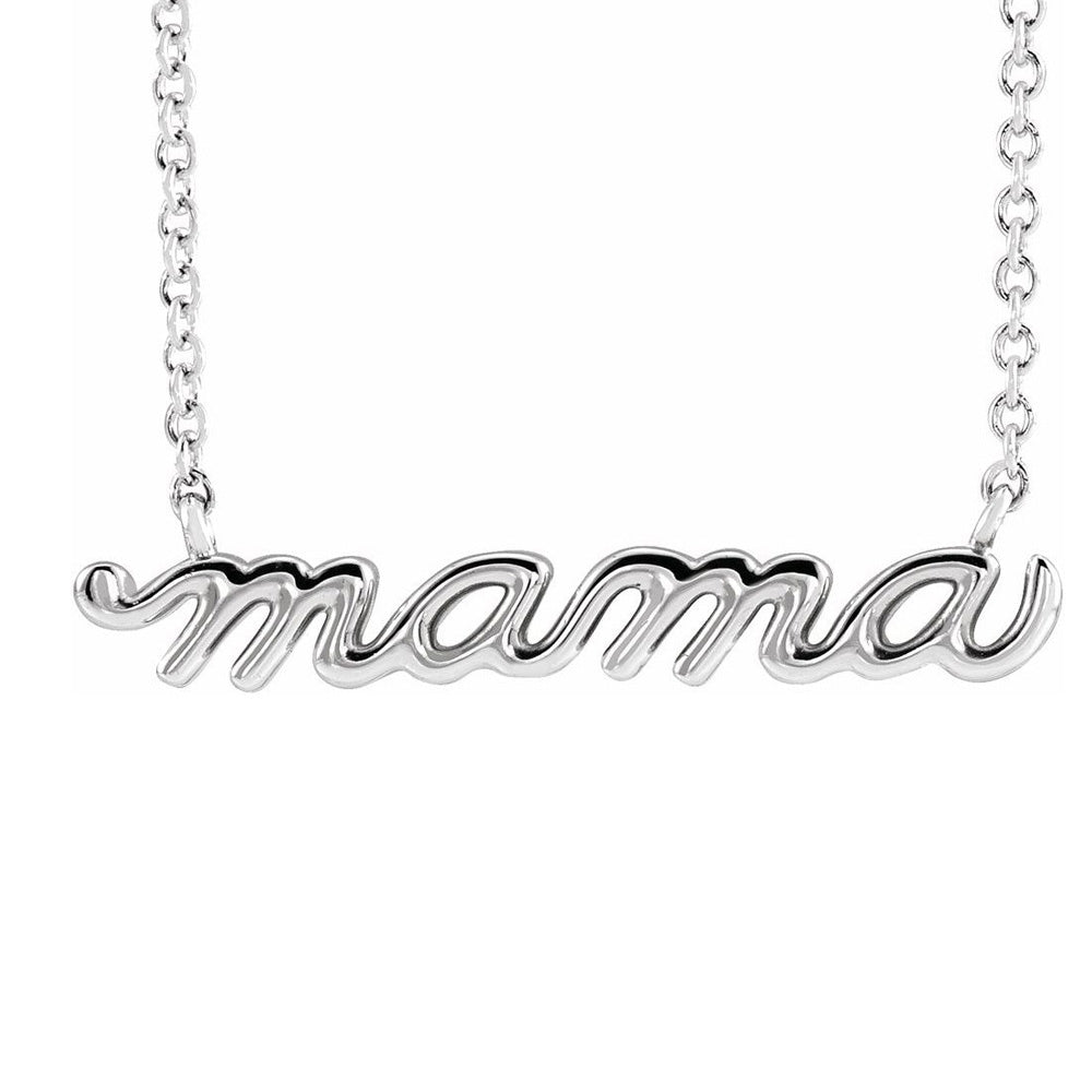 14K White Gold Petite Mama Script Necklace, 16 or 18 Inch