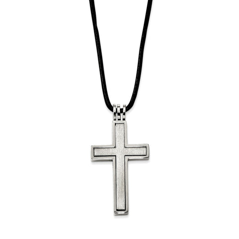 Wooden Cross Necklace On Leather Cord For Men Pendant In Black Brown Tone  Jesus Christ Lord