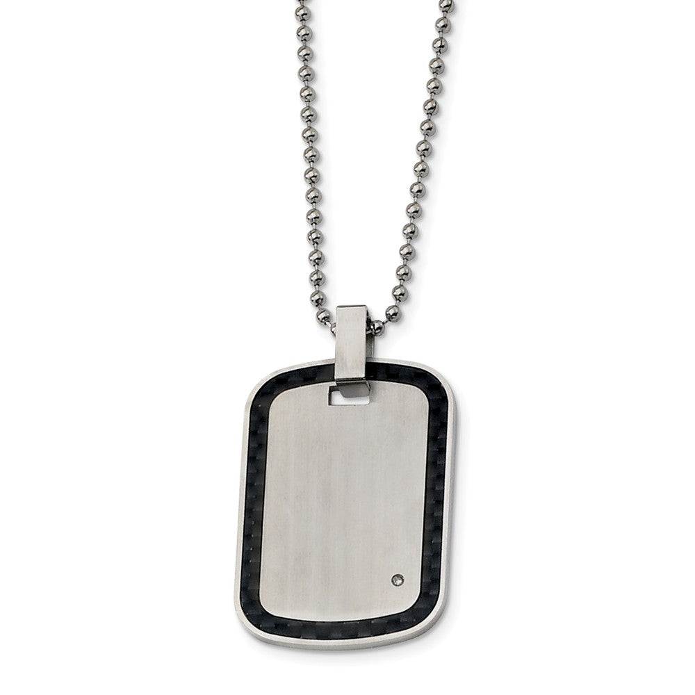Image of Stainless Steel, Carbon Fiber and Diamond Accent Dog Tag Necklace