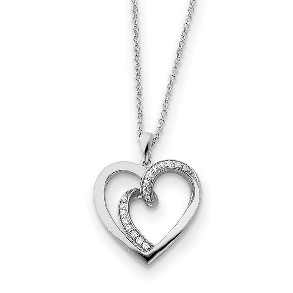 Rhodium Plated Sterling Silver & CZ Soul Mate Heart Necklace, 18 Inch ...