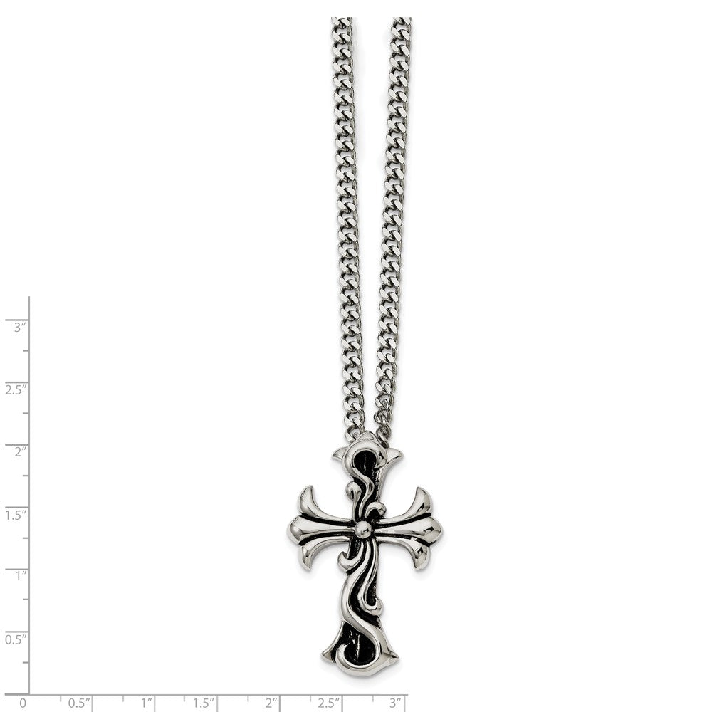 Antiqued Stainless Steel Medieval Cross Necklace - 22 Inch - The Black ...