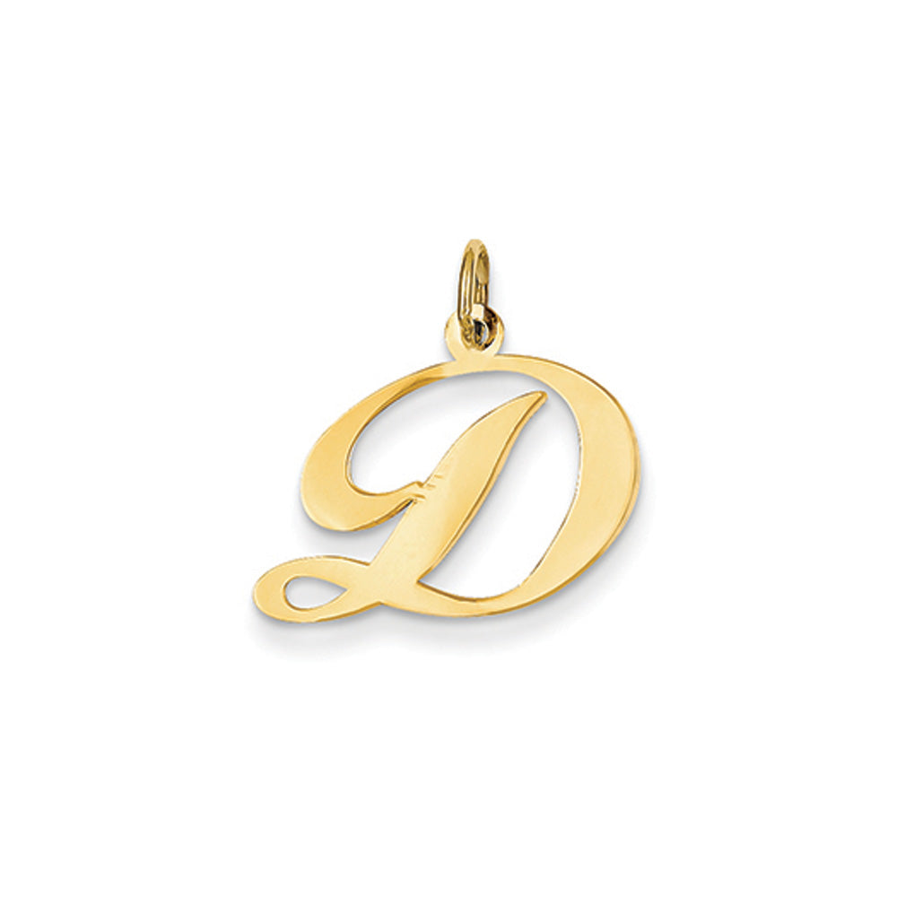 14k Yellow Gold, Ella Collection Medium Fancy Script Initial D Pendant ...