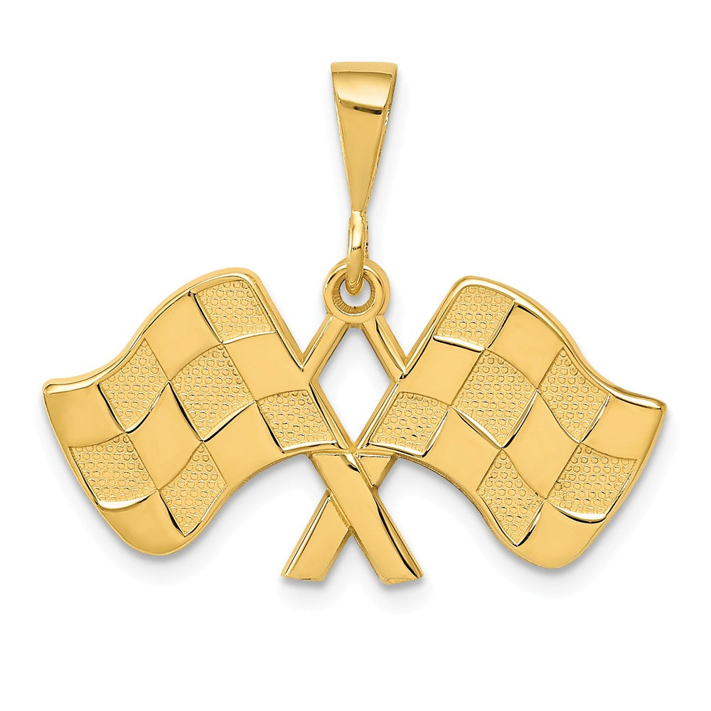 14k Yellow Gold Checkered Racing Flags Pendant - The Black Bow Jewelry ...