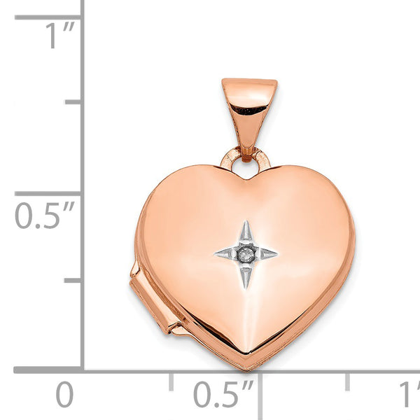 15mm Diamond Star Design Heart Shaped Locket in 14k Rose Gold - The ...