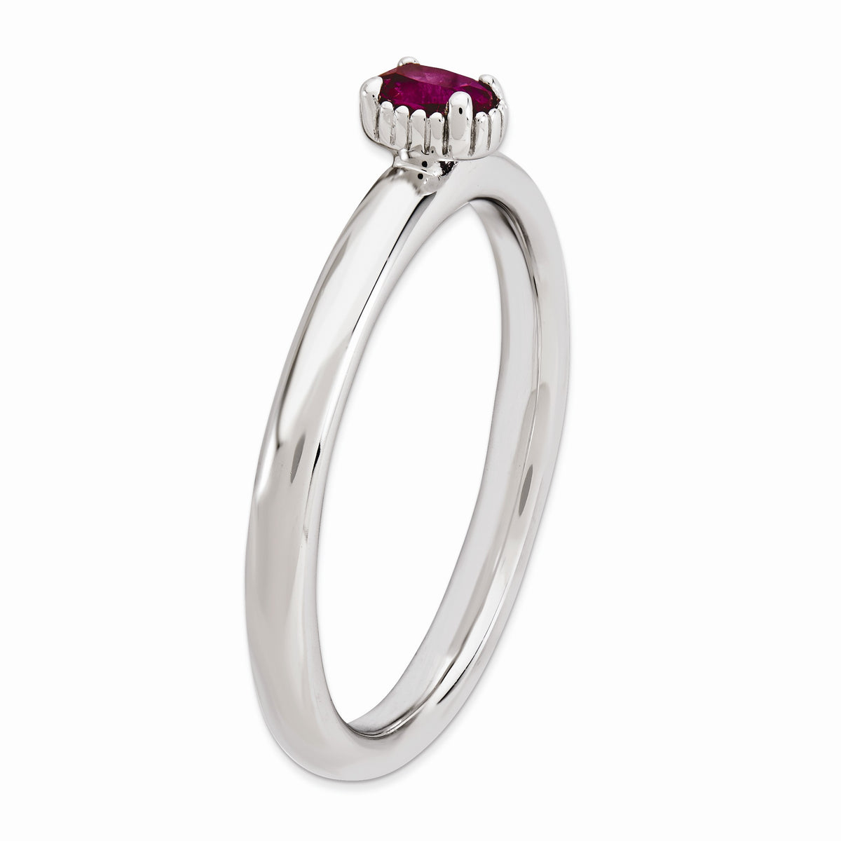 Alternate view of the Sterling Silver Stackable Created Ruby Oval Single Stone Ring by The Black Bow Jewelry Co.