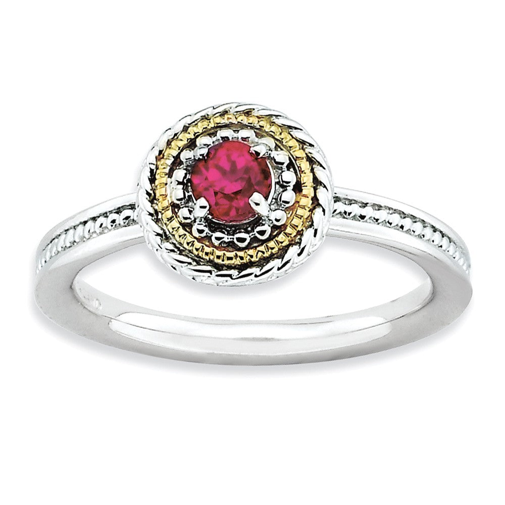 Sterling Silver & 14K Gold Plated Stackable Created Ruby Ring - The ...