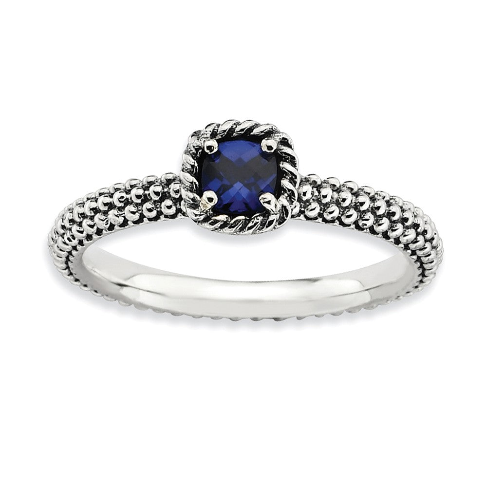 Sterling Silver Stackable Expressions Diamond Created Sapphire