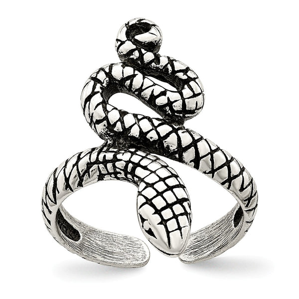 Antiqued Snake Toe Ring in Sterling Silver - The Black Bow Jewelry Company