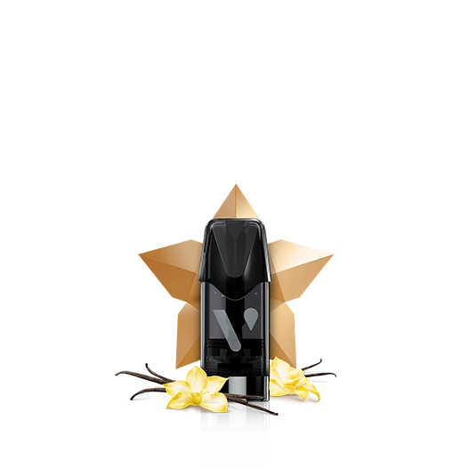 Vuse Vanilla E-Liquid Vape Pod with Yellow Flowers beside It image