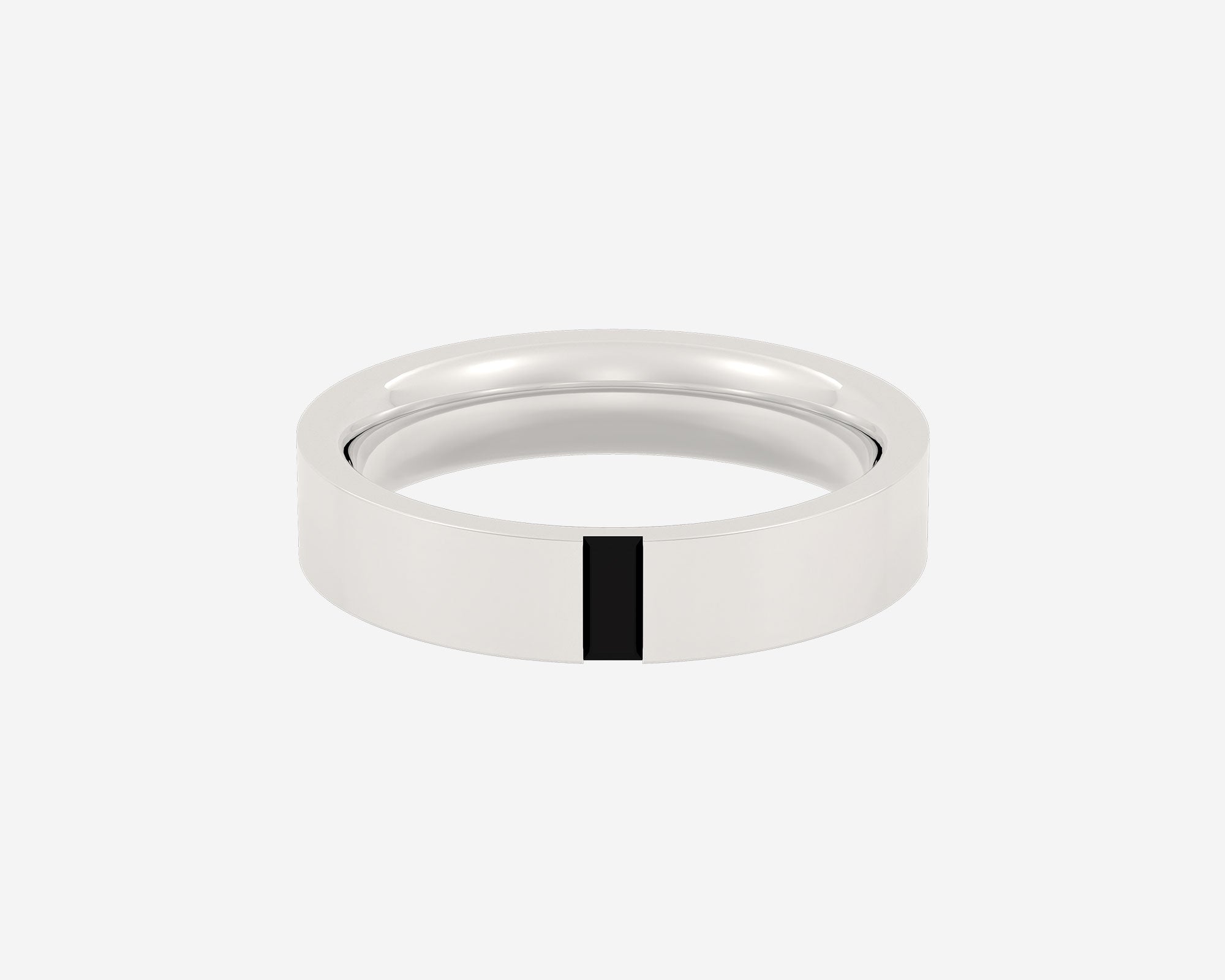 The Flush Baguette ring by Holden in white gold with a black gemstone