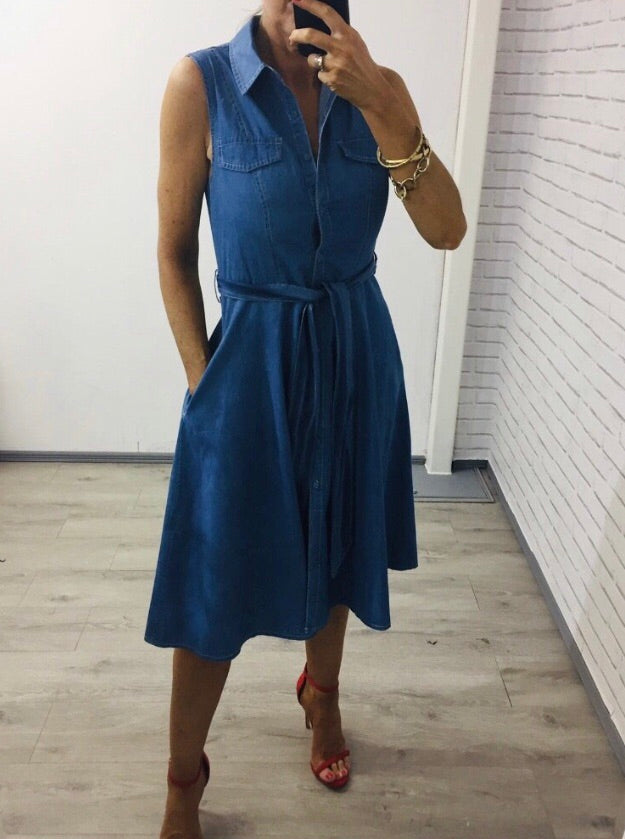 denim fit and flare dress