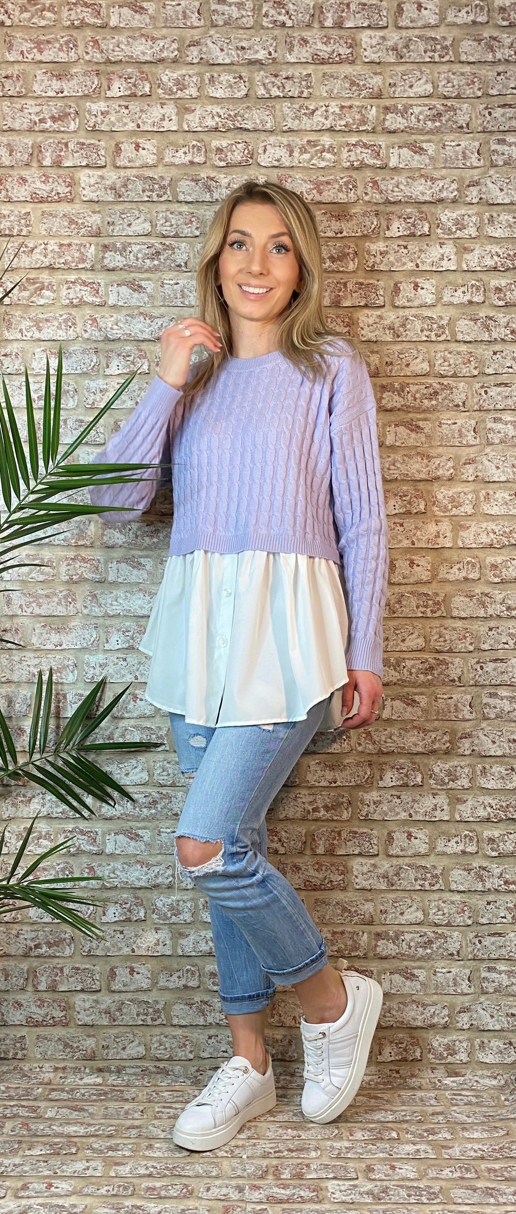 Lilac cable knit shirt top