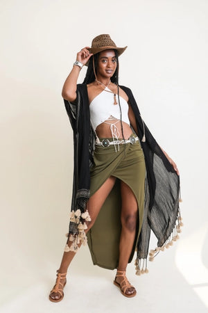 Longline Tassel Kimono Black - The Eve and Annie Boutique LLC
