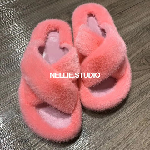 The 'Teddy' Natural Mink Slippers – Nellie Studio