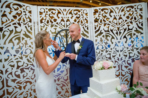 Feeding Each Other Square Wedding Cake