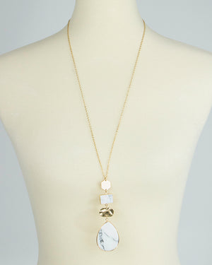Tiered Stone Drop Pendant Necklace in White Marble