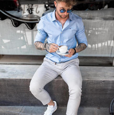 mens suit with sneakers