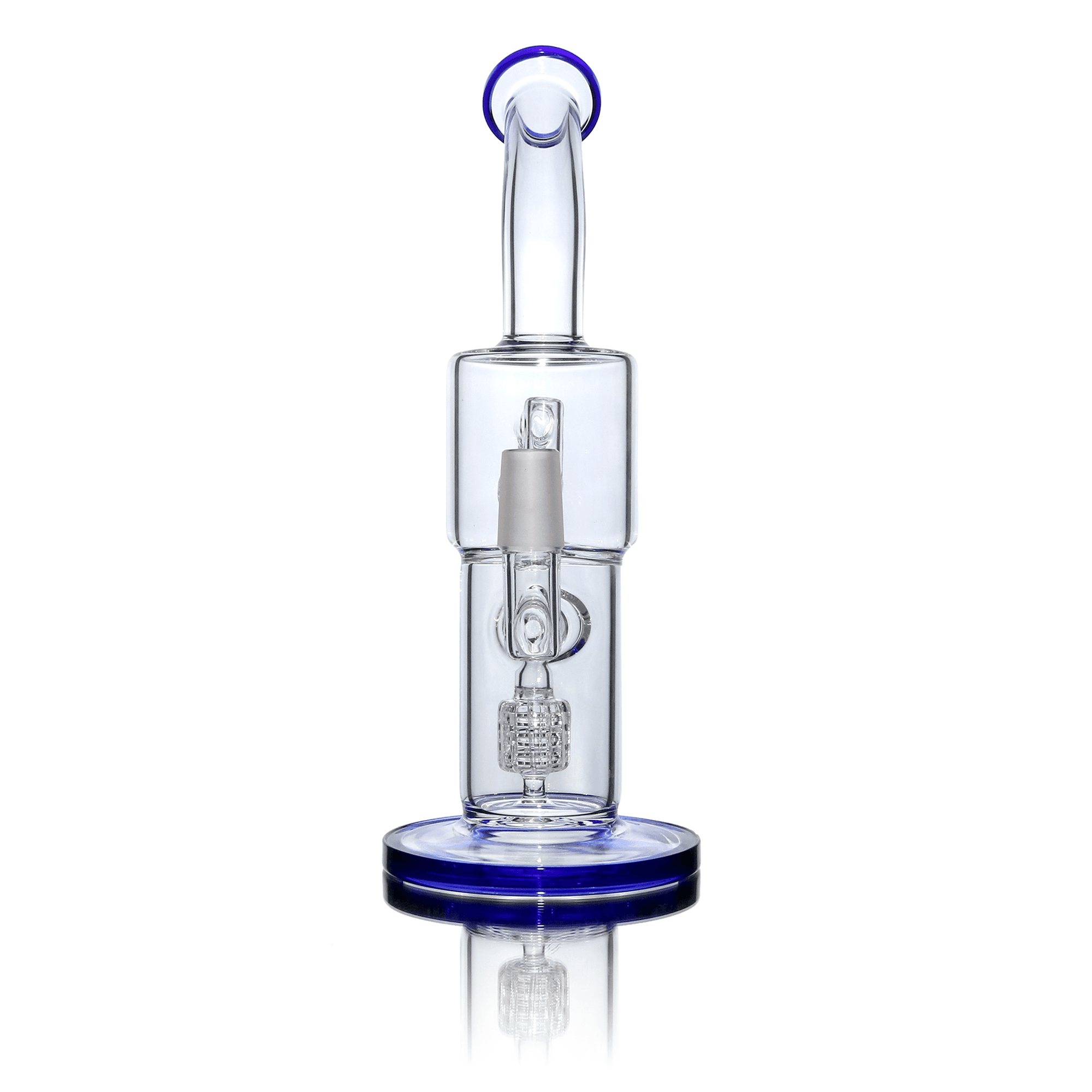 Glass Bubbler | Double Recycler Birdcage | Blue | Front View | Dabbing Warehouse