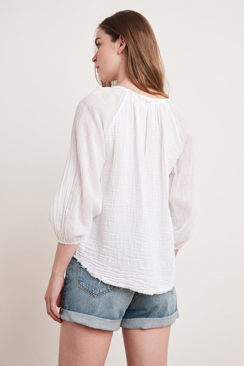 white gauze peasant blouse