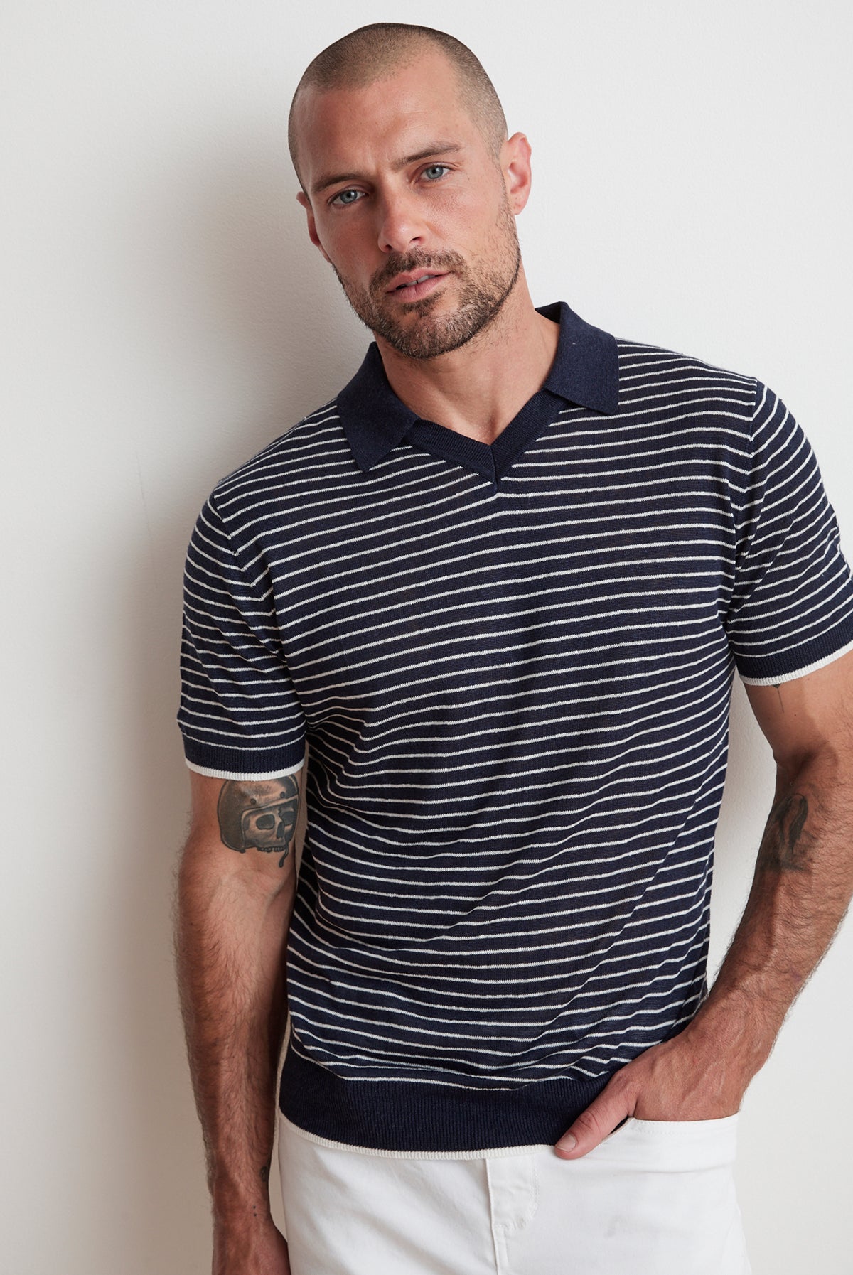 LEON LINEN BLEND STRIPED POLO – Velvet by Graham & Spencer