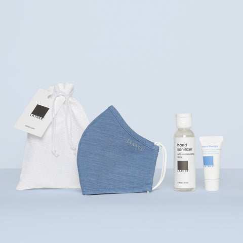 LATHER Conscious Care Kit - Hand Sanitizer with Moisturizing Aloe, Hand Cream and Jaanuu Face Mask