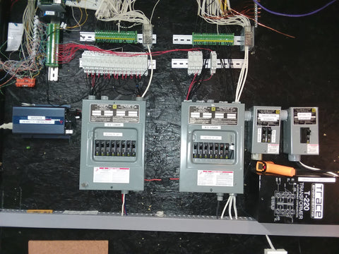 AC and DC breaker boxes, and 120 -> 240 stepup transformer: