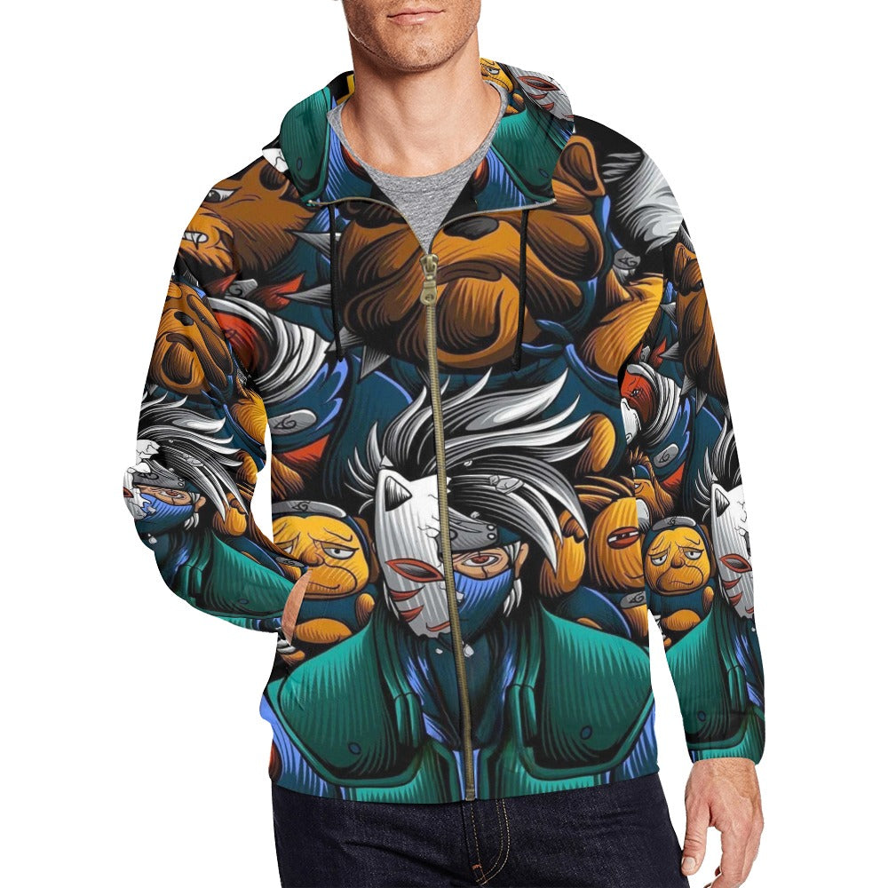 All Over Print Full Zip Hoodie featuring Hatake Kakashi with the Nin Dogs