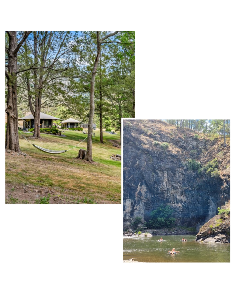 a hammock between the trees at the property and the swimming hole you can float around in the manning river