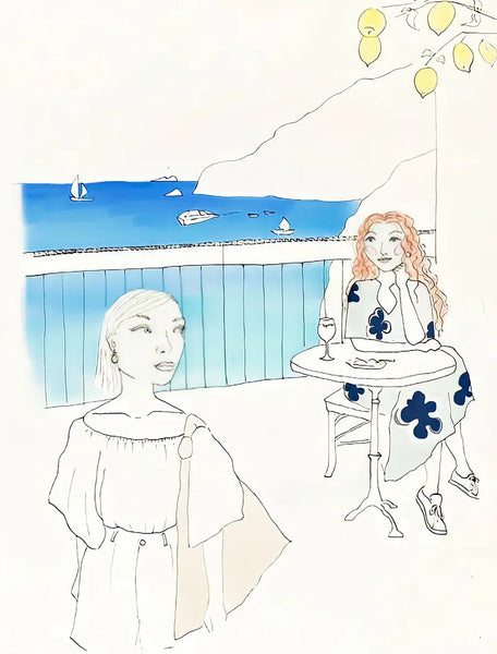 illustration of the amalfi coasts crystal blue waters and lemons
