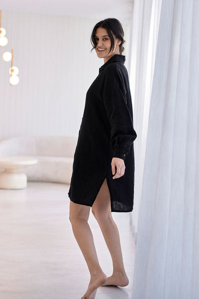 Fundamental Linen Robe - Black w' White Fine Stripe – Eadie Lifestyle