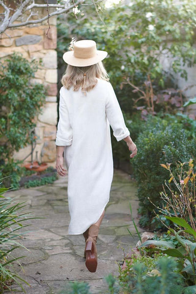 Fundamental Linen Robe - White w' Charcoal Fine Stripe – Eadie Lifestyle