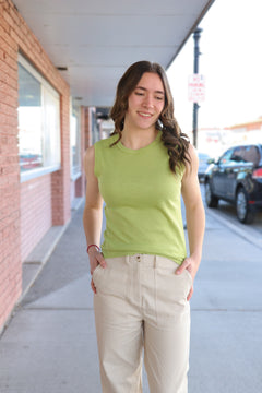 Ribbed Sleeveless Top in Pine