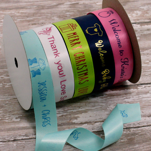 Image of Personalized Satin Icon Ribbon 7/8" - 36 Colors