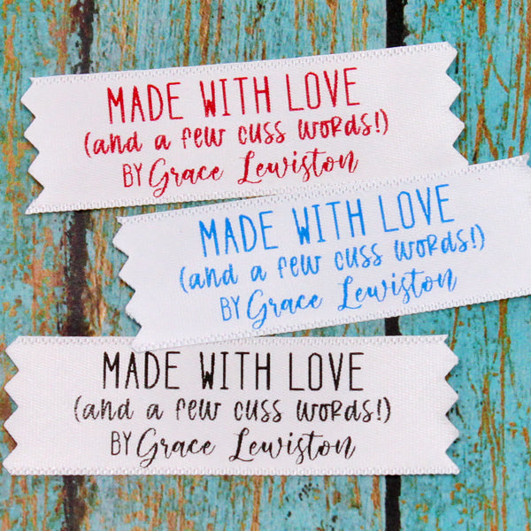 Made with Love+ Cuss Words Humor Satin Label Made with Love+ Cuss Words
