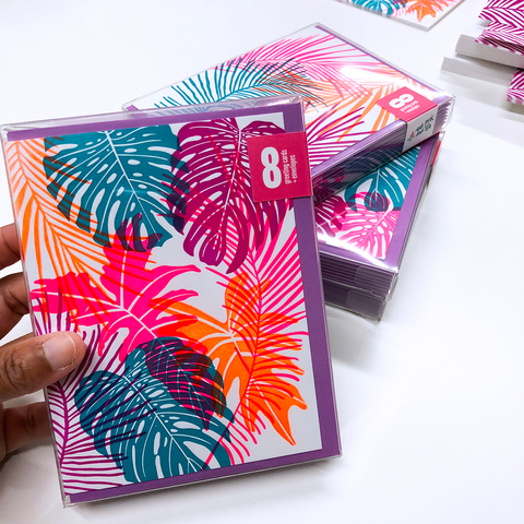 A set of Letterpress Printed Cards that Feature tropical leaf designs