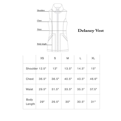 Delaney Travel Vest Size Chart - Paula & Chlo