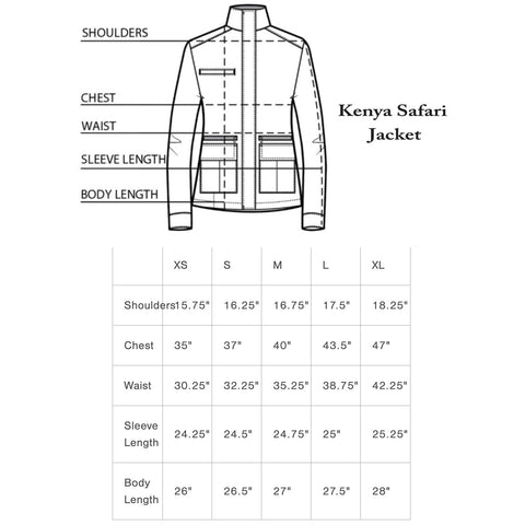 Kenya Safari Jacket Size Chart Anatomi