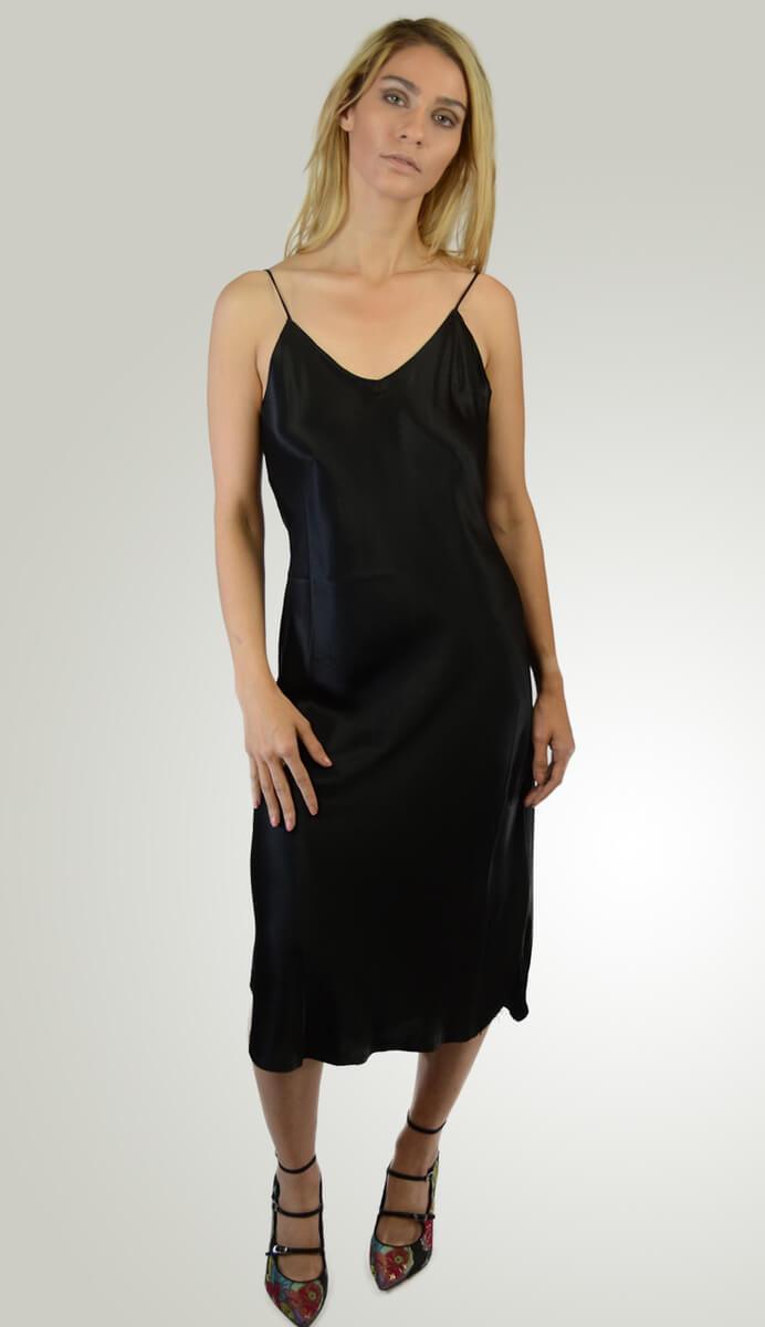 black slip silk dress