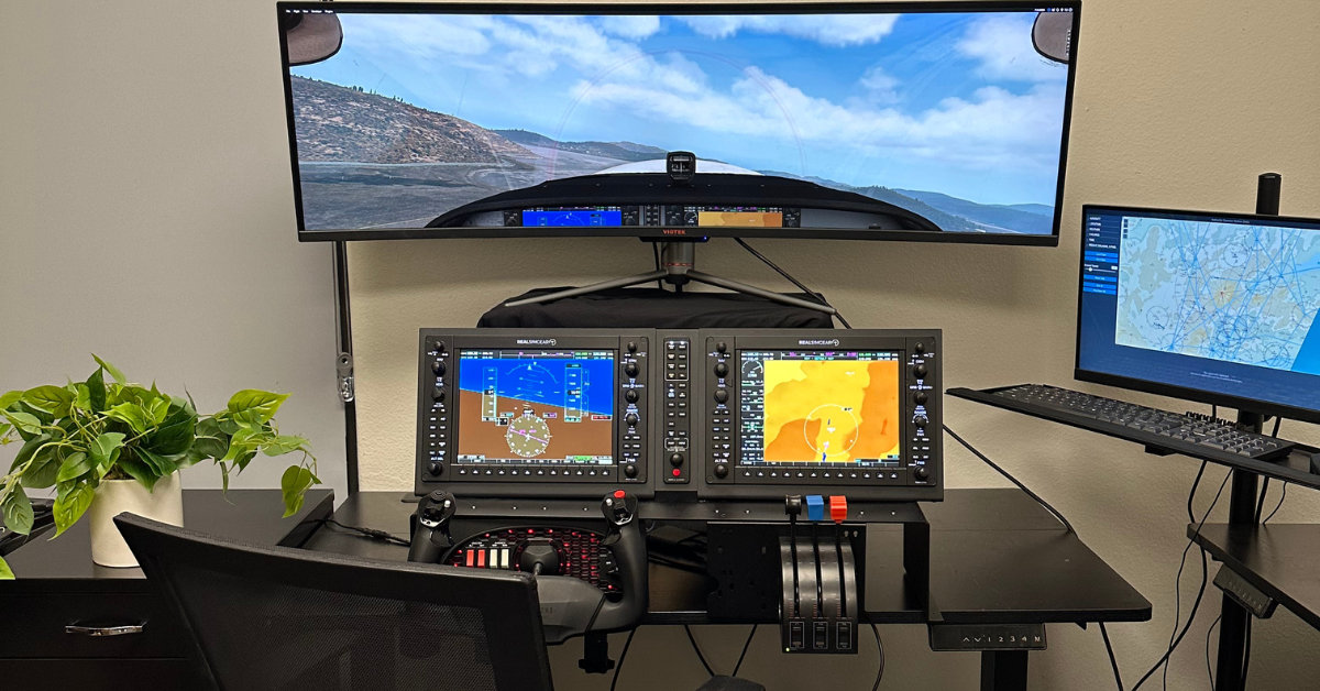 a g1000 flight simulator on a desk