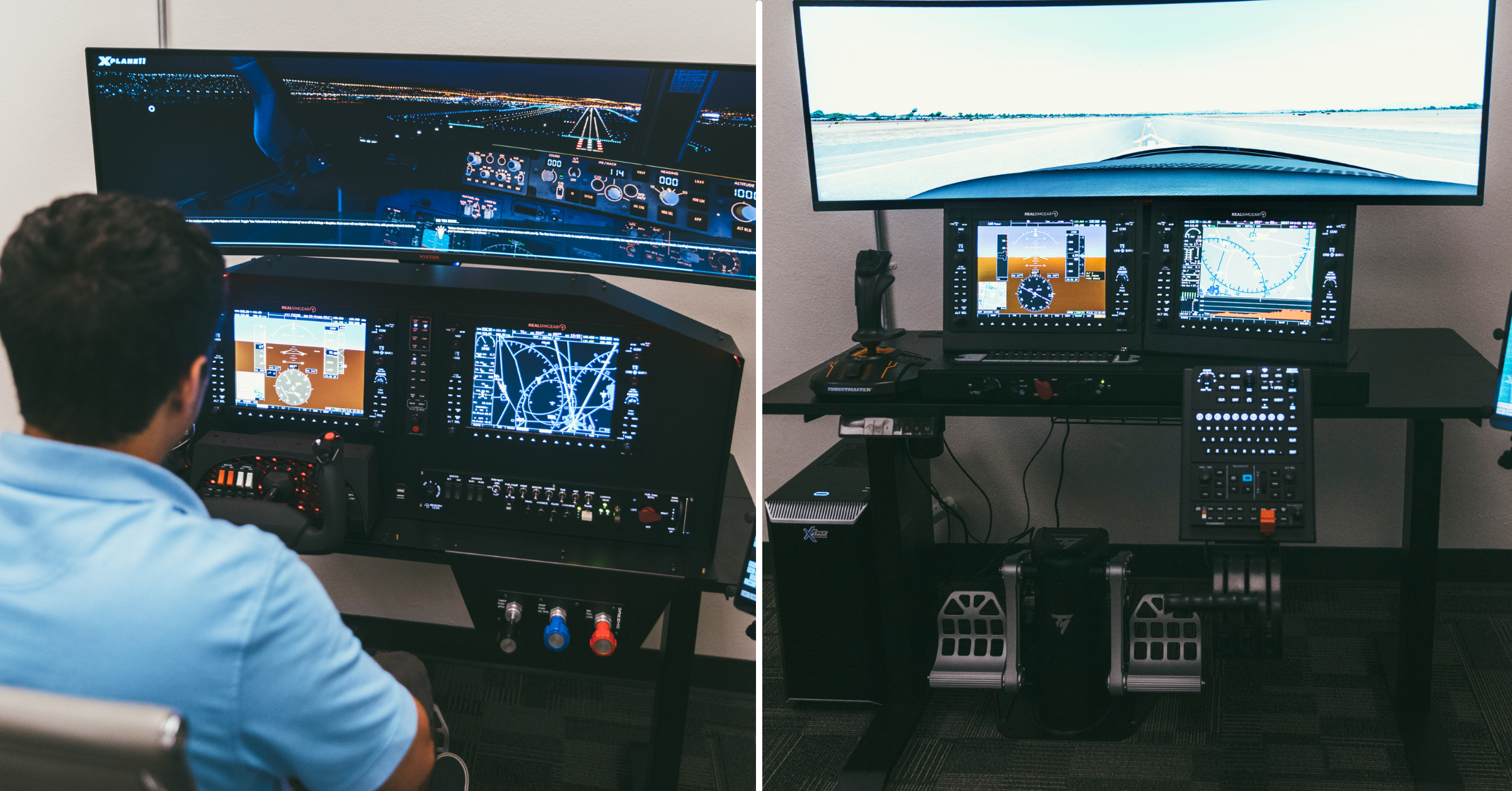 two home flight simulators on a desk