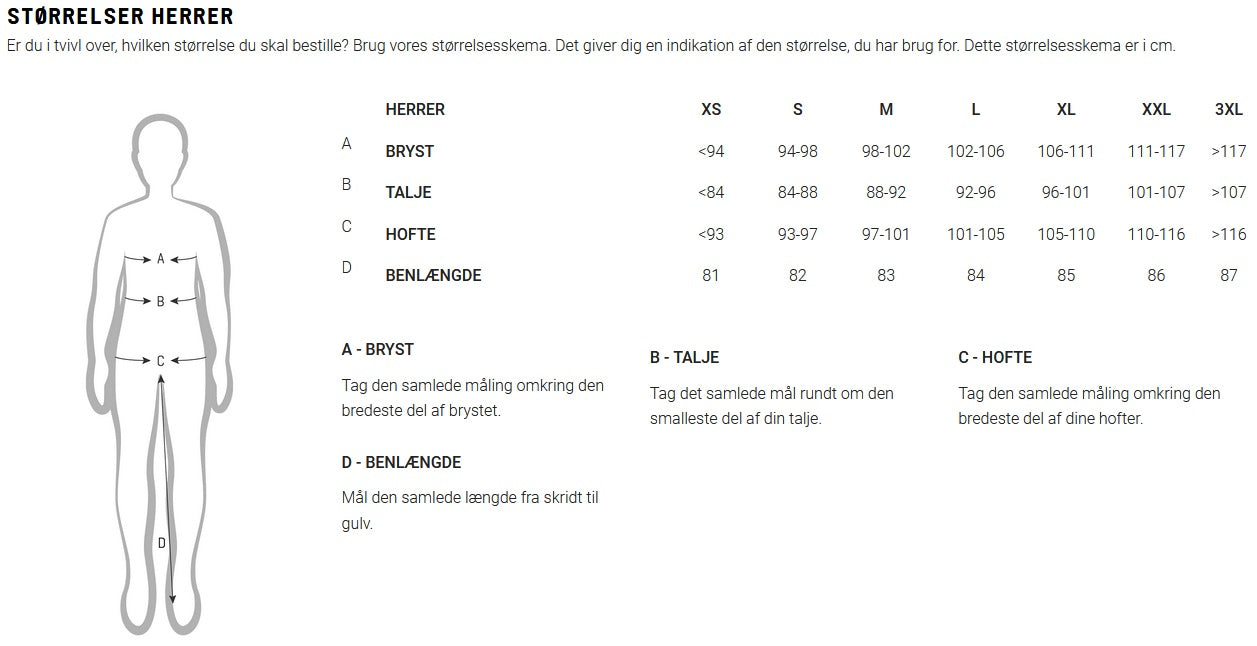 AGU cykeltøj størrelses guide herre