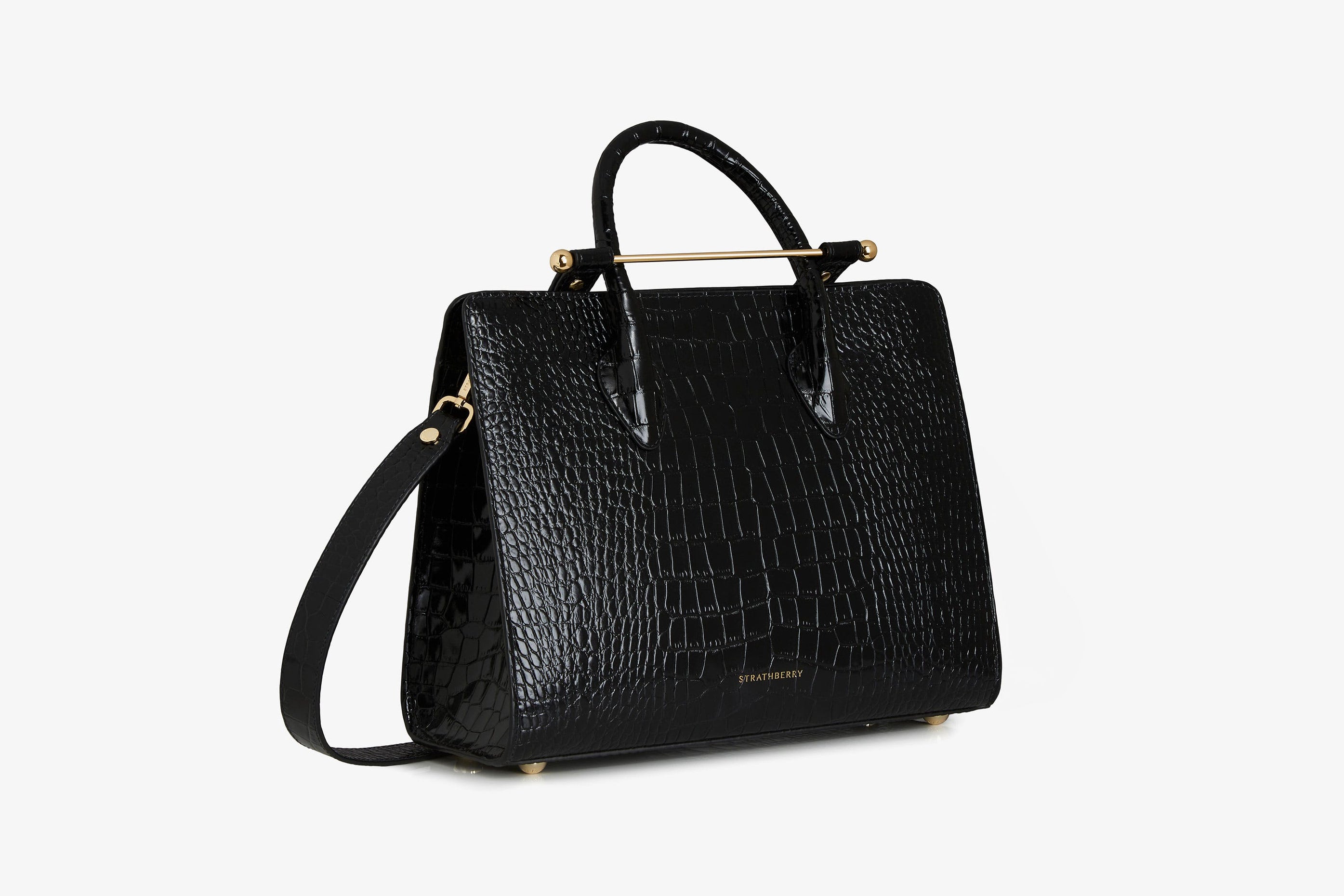 A view showcasing our The Strathberry Midi Tote - Croc-Embossed Leather Black